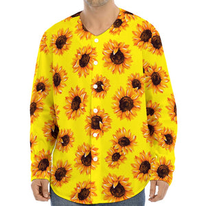 Yellow Sunflower Pattern Print Long Sleeve Baseball Jersey