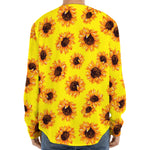 Yellow Sunflower Pattern Print Long Sleeve Baseball Jersey