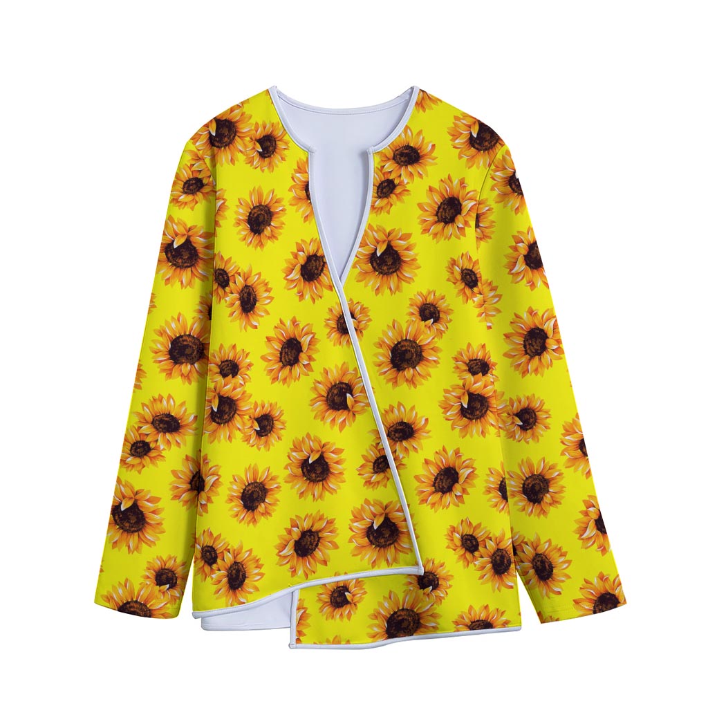 Yellow Sunflower Pattern Print Long Sleeve Short Coat