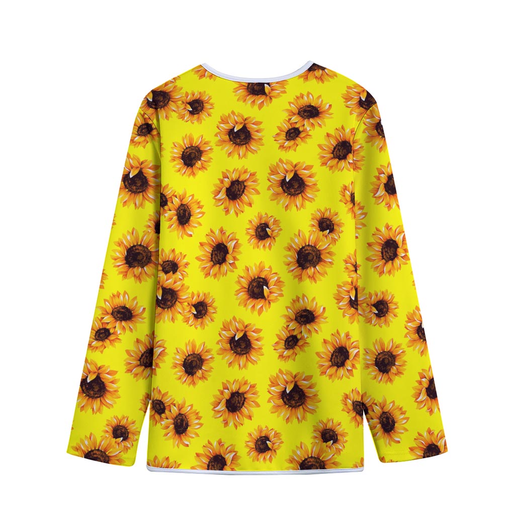 Yellow Sunflower Pattern Print Long Sleeve Short Coat