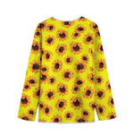 Yellow Sunflower Pattern Print Long Sleeve Short Coat
