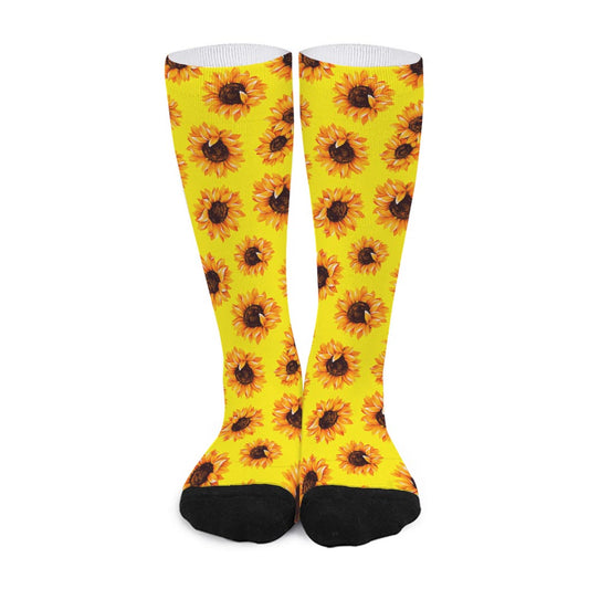 Yellow Sunflower Pattern Print Long Socks