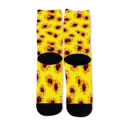 Yellow Sunflower Pattern Print Long Socks