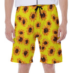 Yellow Sunflower Pattern Print Men's Beach Shorts