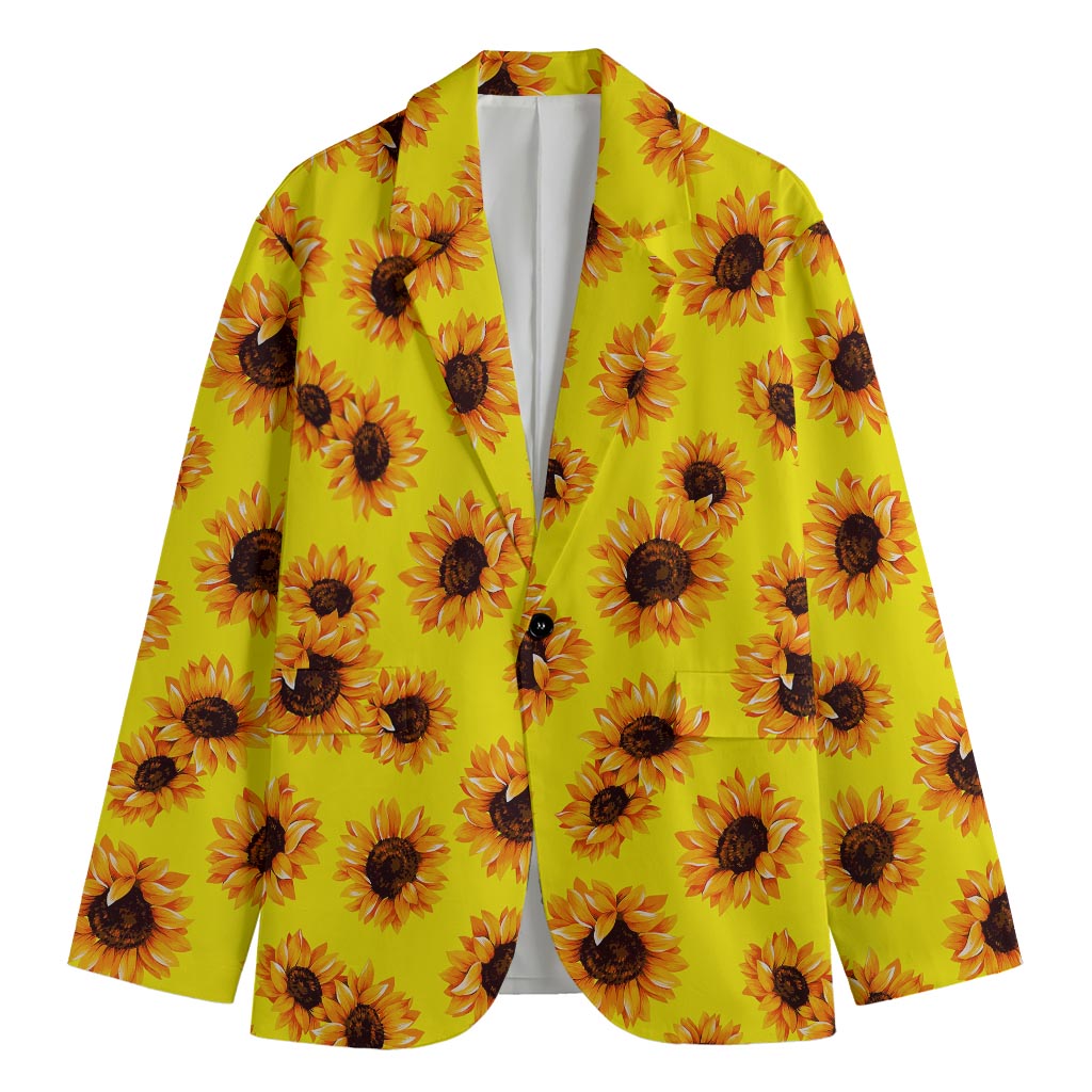 Yellow Sunflower Pattern Print Men's Blazer