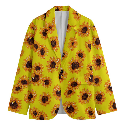 Yellow Sunflower Pattern Print Men's Blazer