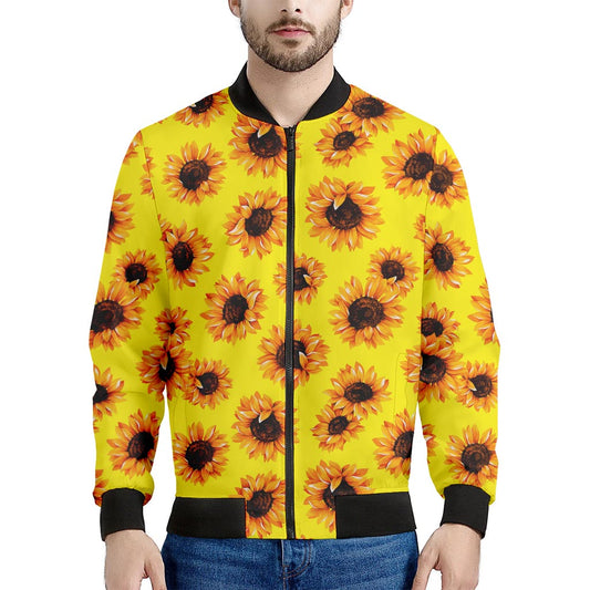 Yellow Sunflower Pattern Print Men's Bomber Jacket