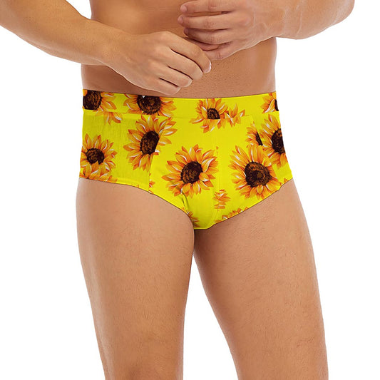Yellow Sunflower Pattern Print Men's Briefs