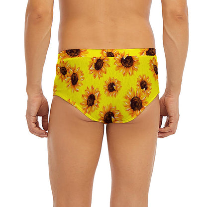 Yellow Sunflower Pattern Print Men's Briefs