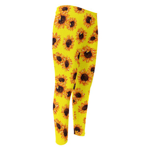 Yellow Sunflower Pattern Print Men's Compression Pants