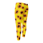 Yellow Sunflower Pattern Print Men's Compression Pants