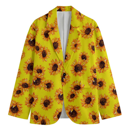 Yellow Sunflower Pattern Print Men's Cotton Blazer