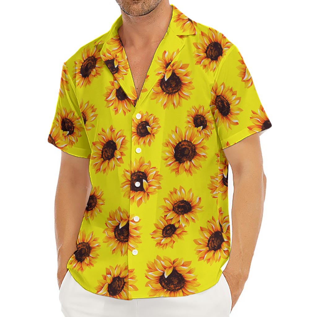 Yellow Sunflower Pattern Print Men's Deep V-Neck Shirt