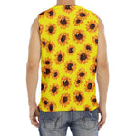 Yellow Sunflower Pattern Print Men's Fitness Tank Top