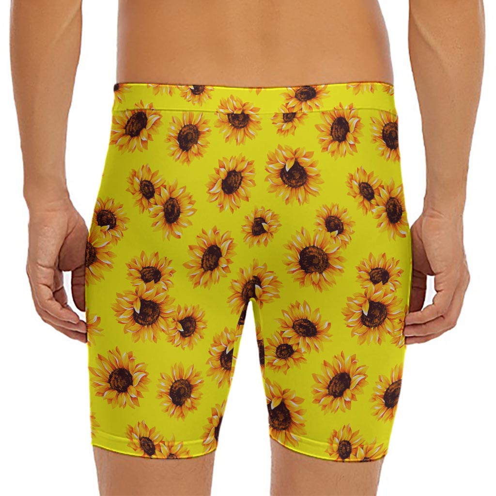 Yellow Sunflower Pattern Print Men's Long Boxer Briefs