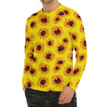 Yellow Sunflower Pattern Print Men's Long Sleeve Rash Guard