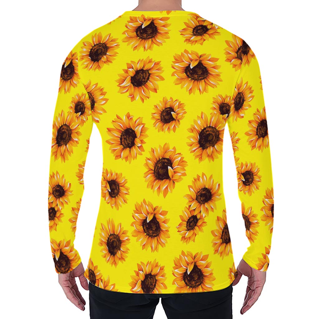Yellow Sunflower Pattern Print Men's Long Sleeve T-Shirt