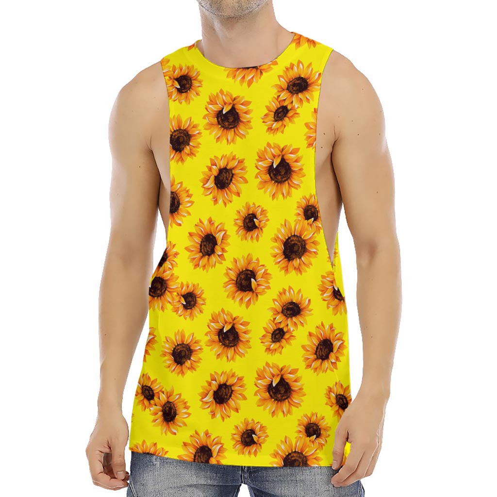 Yellow Sunflower Pattern Print Men's Muscle Tank Top