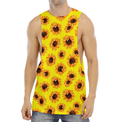 Yellow Sunflower Pattern Print Men's Muscle Tank Top