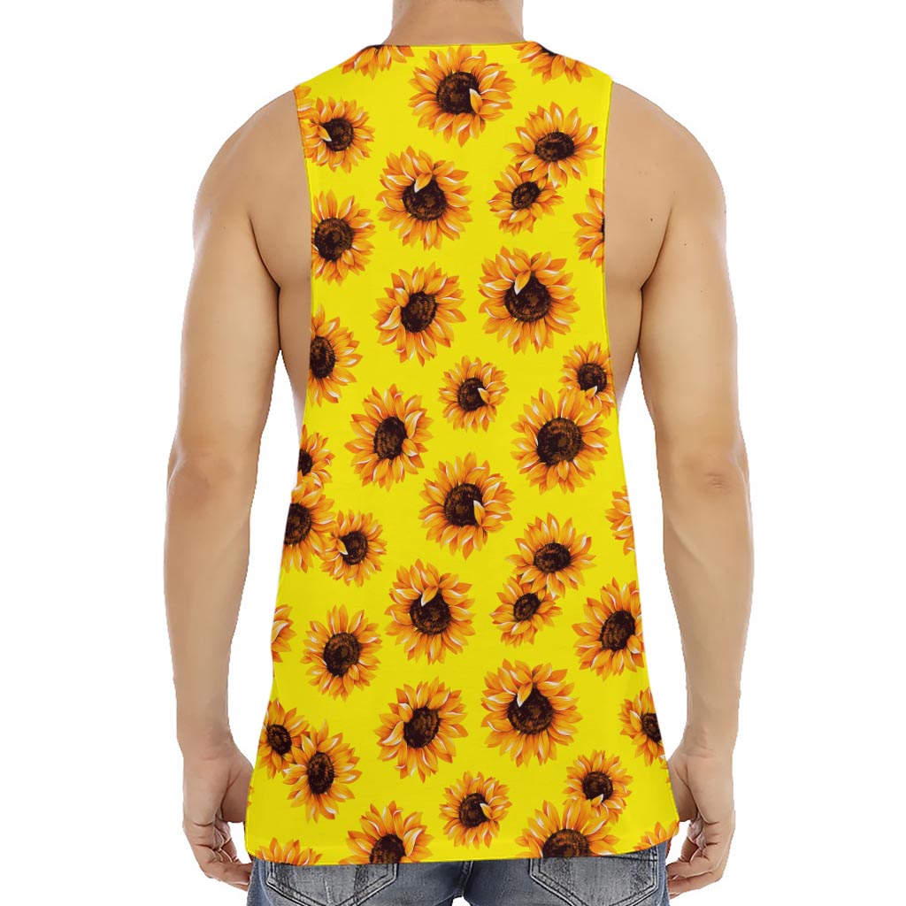 Yellow Sunflower Pattern Print Men's Muscle Tank Top