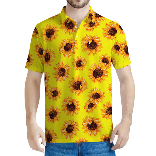 Yellow Sunflower Pattern Print Men's Polo Shirt
