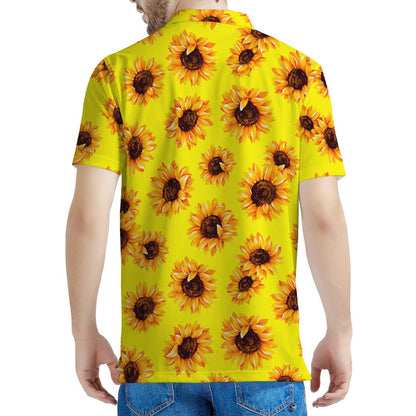 Yellow Sunflower Pattern Print Men's Polo Shirt