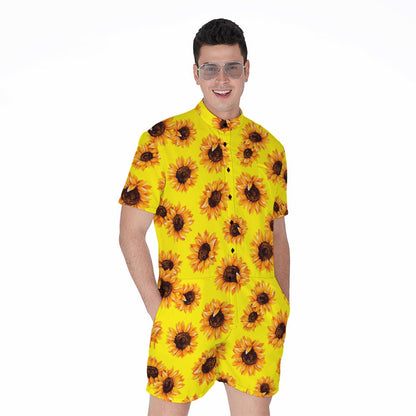 Yellow Sunflower Pattern Print Men's Rompers