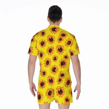 Yellow Sunflower Pattern Print Men's Rompers