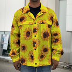 Yellow Sunflower Pattern Print Men's Shirt Jacket
