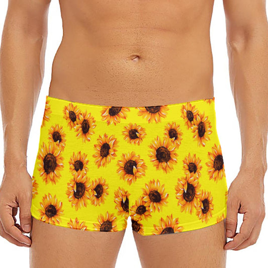 Yellow Sunflower Pattern Print Men's Short Boxer Briefs