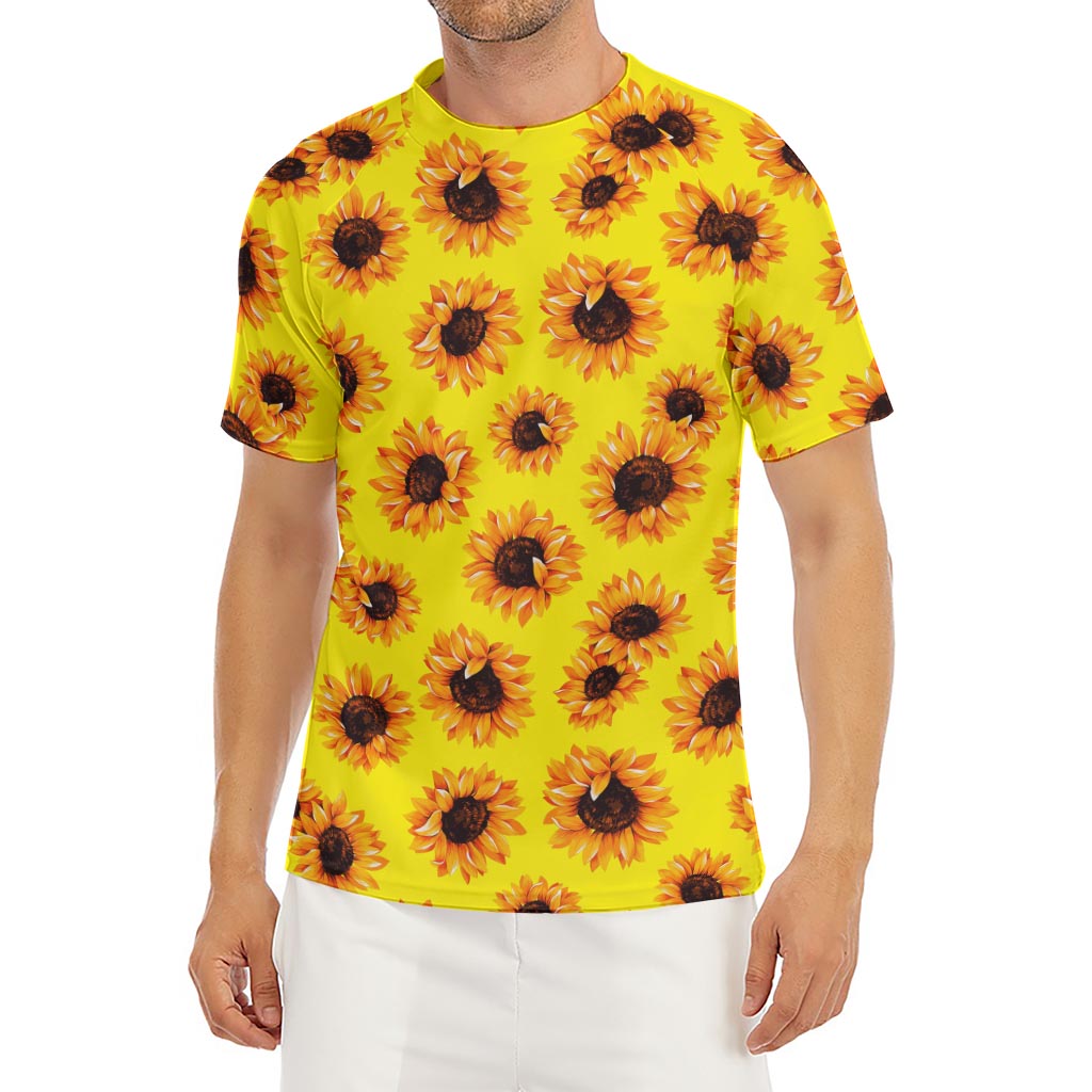 Yellow Sunflower Pattern Print Men's Short Sleeve Rash Guard