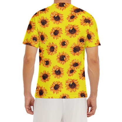 Yellow Sunflower Pattern Print Men's Short Sleeve Rash Guard