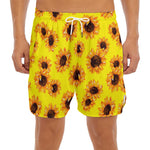 Yellow Sunflower Pattern Print Men's Split Running Shorts