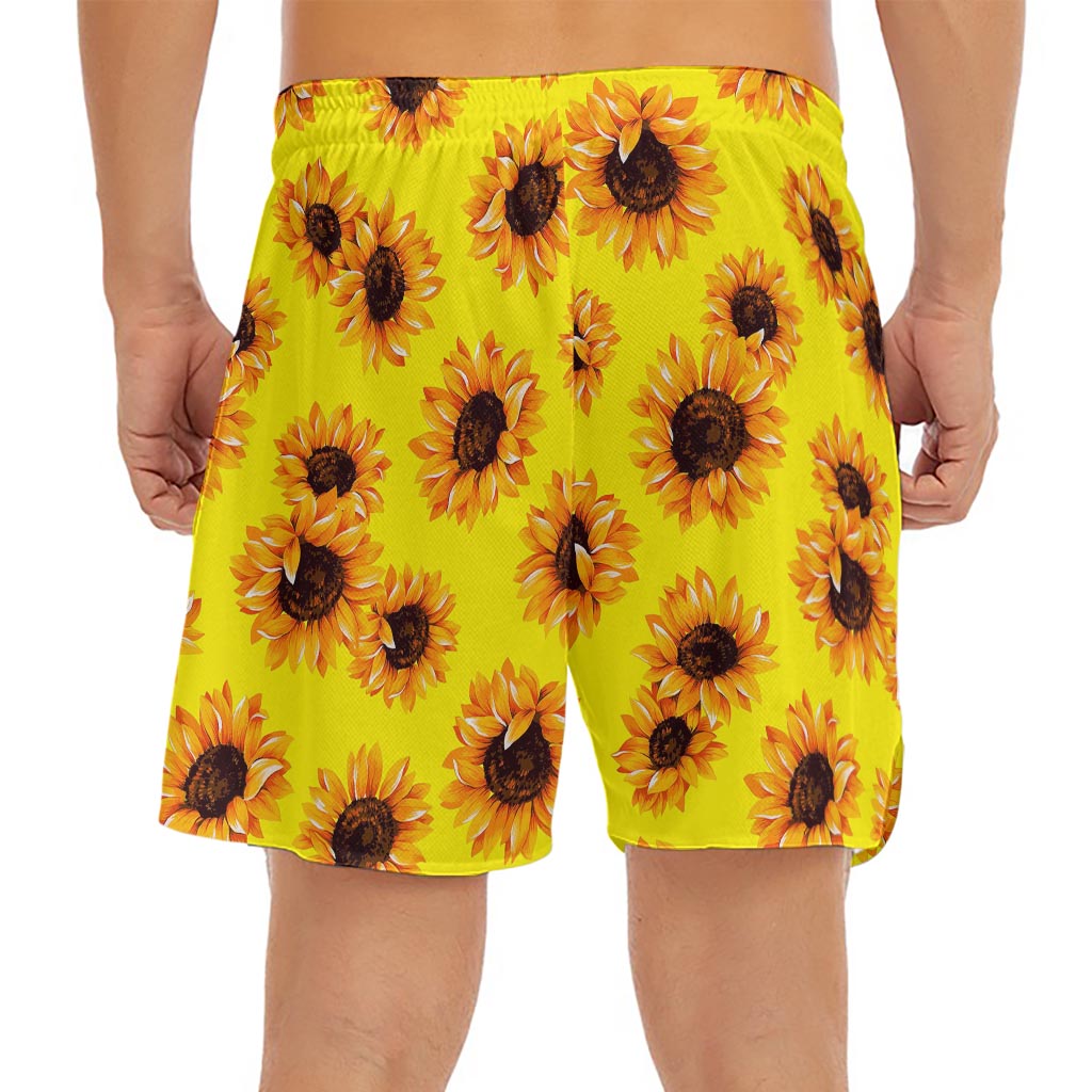 Yellow Sunflower Pattern Print Men's Split Running Shorts