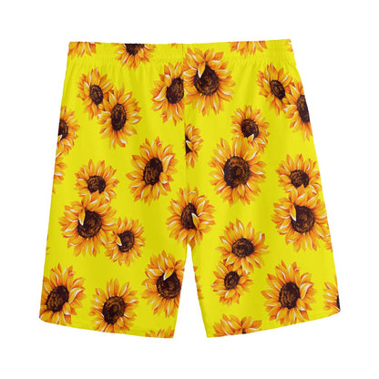 Yellow Sunflower Pattern Print Men's Sports Shorts