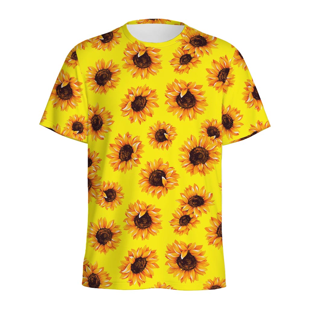Yellow Sunflower Pattern Print Men's Sports T-Shirt