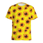 Yellow Sunflower Pattern Print Men's Sports T-Shirt