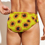 Yellow Sunflower Pattern Print Men's Swim Briefs