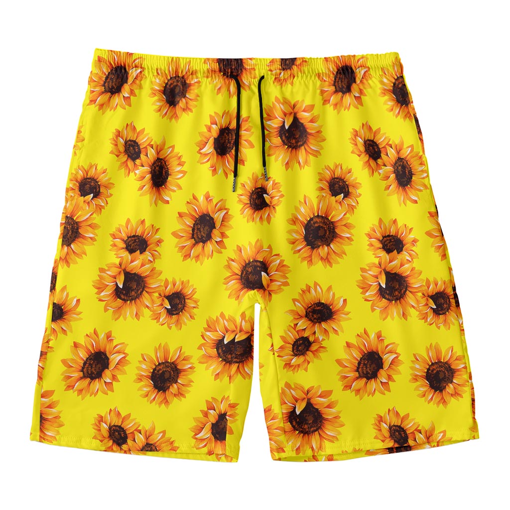 Yellow Sunflower Pattern Print Men's Swim Trunks