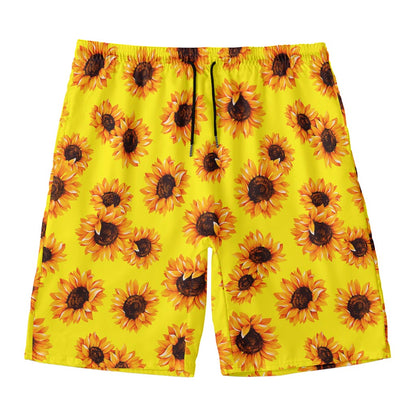 Yellow Sunflower Pattern Print Men's Swim Trunks