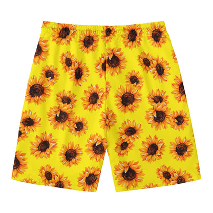 Yellow Sunflower Pattern Print Men's Swim Trunks