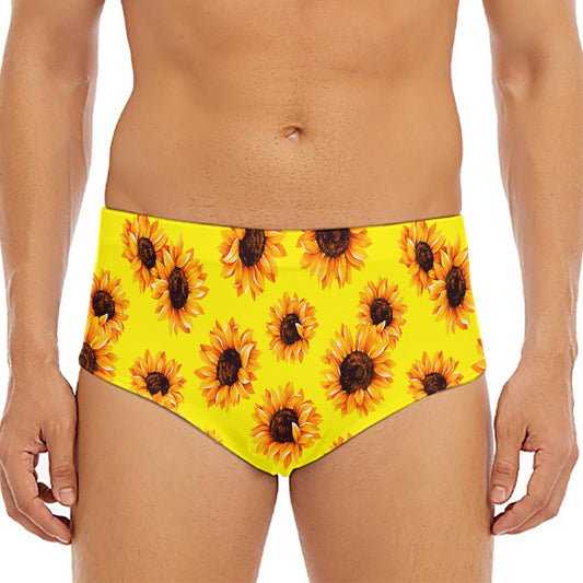 Yellow Sunflower Pattern Print Men's Triangle Swim Briefs