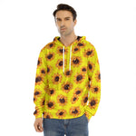 Yellow Sunflower Pattern Print Men's Velvet Pullover Hoodie