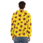 Yellow Sunflower Pattern Print Men's Velvet Pullover Hoodie