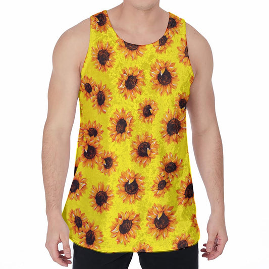 Yellow Sunflower Pattern Print Men's Velvet Tank Top