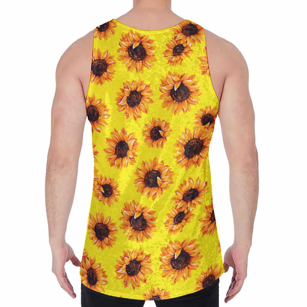 Yellow Sunflower Pattern Print Men's Velvet Tank Top