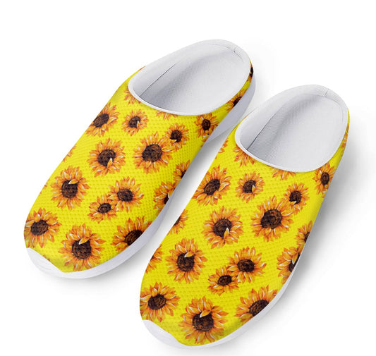 Yellow Sunflower Pattern Print Mesh Casual Shoes