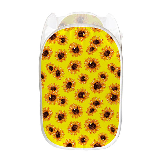 Yellow Sunflower Pattern Print Mesh Laundry Hamper