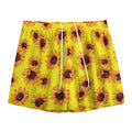 Yellow Sunflower Pattern Print Mesh Shorts