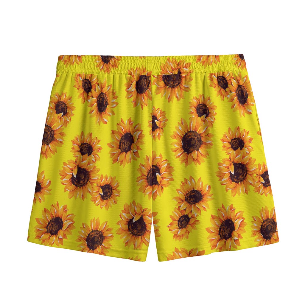 Yellow Sunflower Pattern Print Mesh Shorts